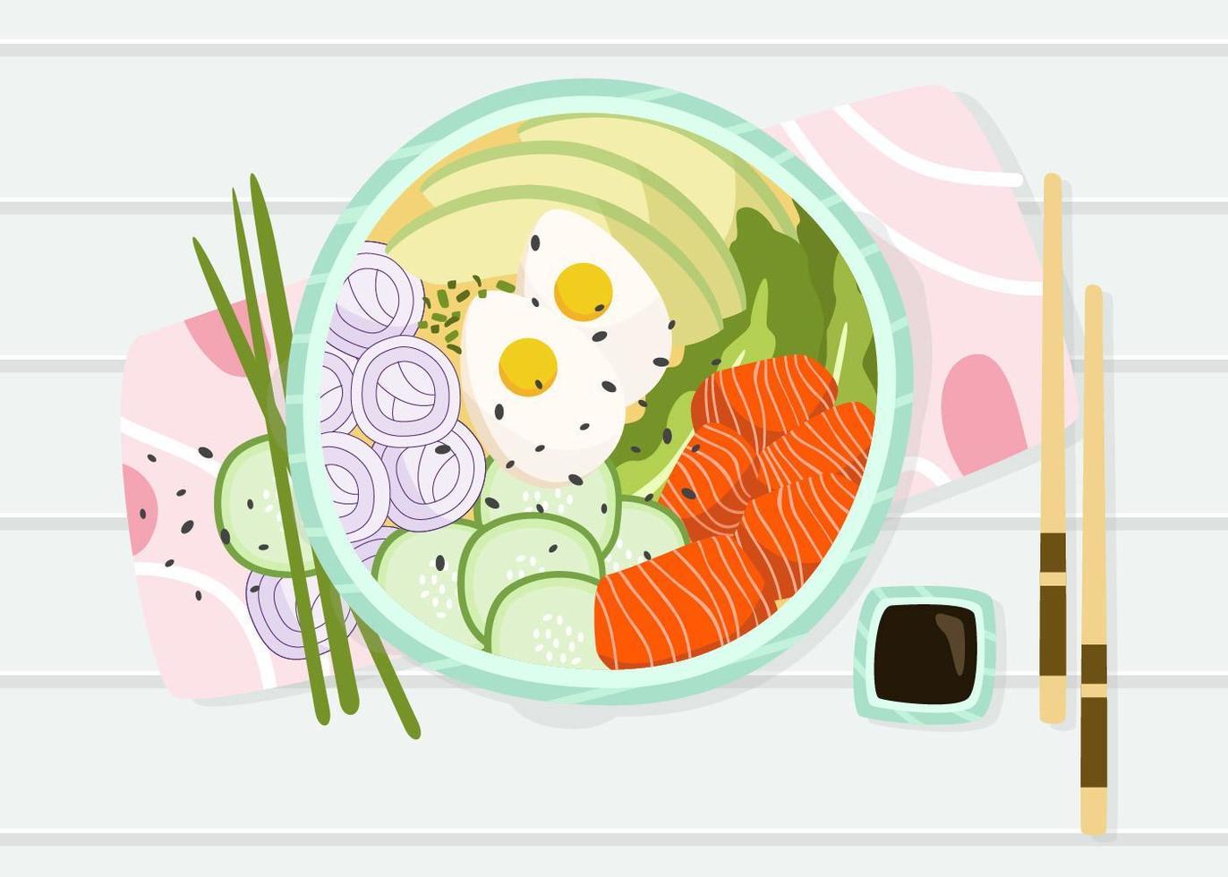 Hawaiian Dish Poke Bowl Vector