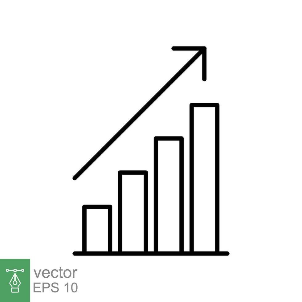 profitto crescita icona. semplice schema stile. in crescita barre grafico con crescente freccia, i soldi guadagno, infografica, attività commerciale concetto. magro linea simbolo. vettore illustrazione isolato su bianca sfondo. eps 10.