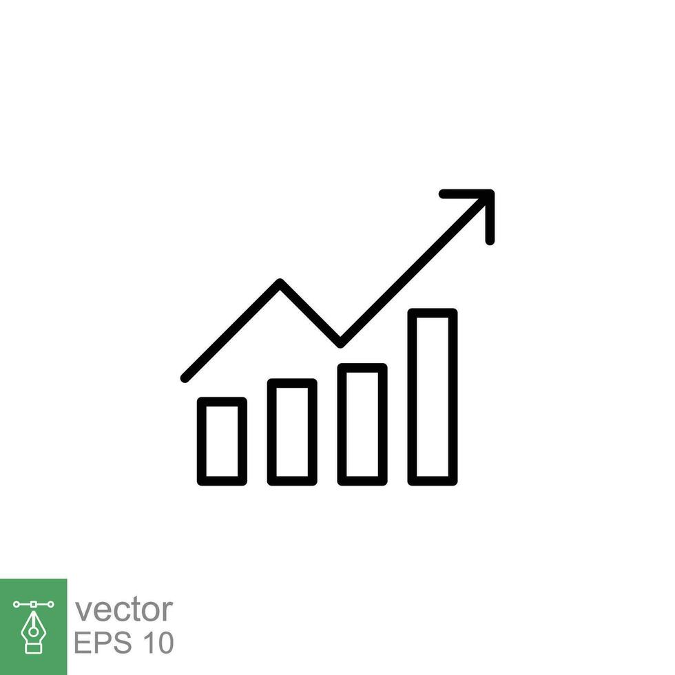 profitto crescita icona. semplice schema stile. in crescita barre grafico con crescente freccia, i soldi guadagno, infografica, attività commerciale concetto. magro linea simbolo. vettore illustrazione isolato su bianca sfondo. eps 10.