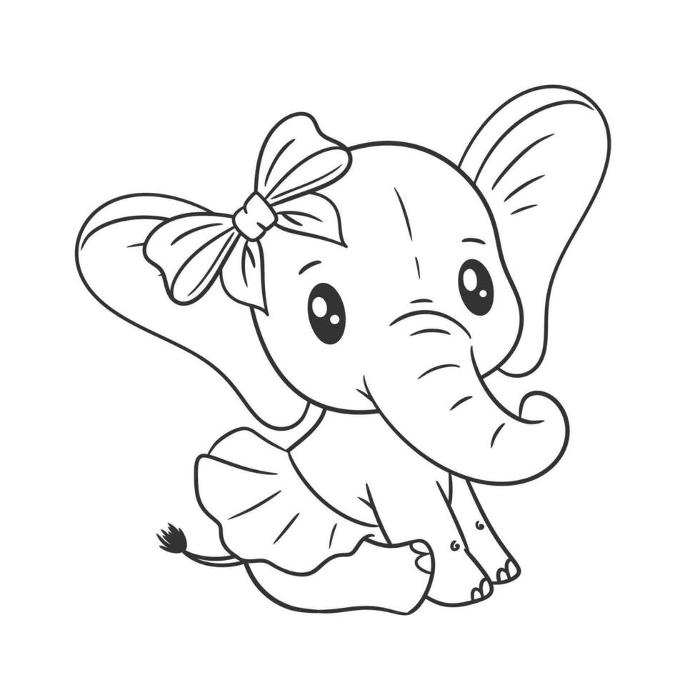 carino bambino elefante con nastro per colorazione vettore
