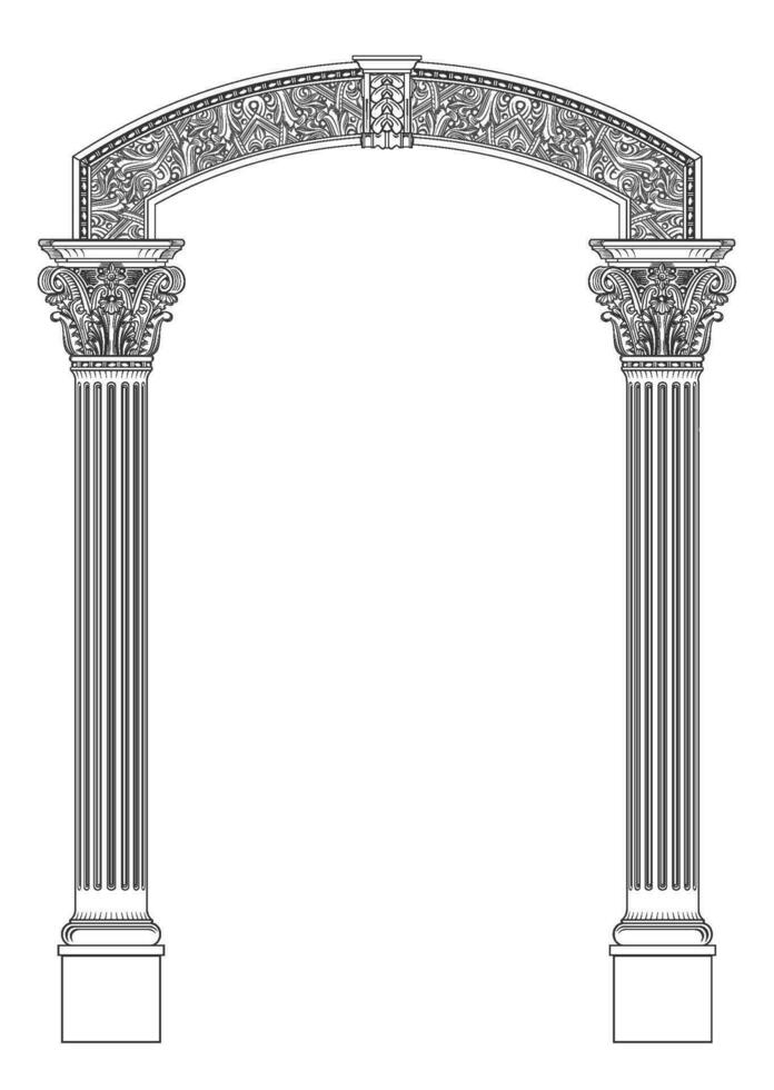 contouring colorazione di classico corinzio arco. classico antico portale con colonne nel vettore grafica