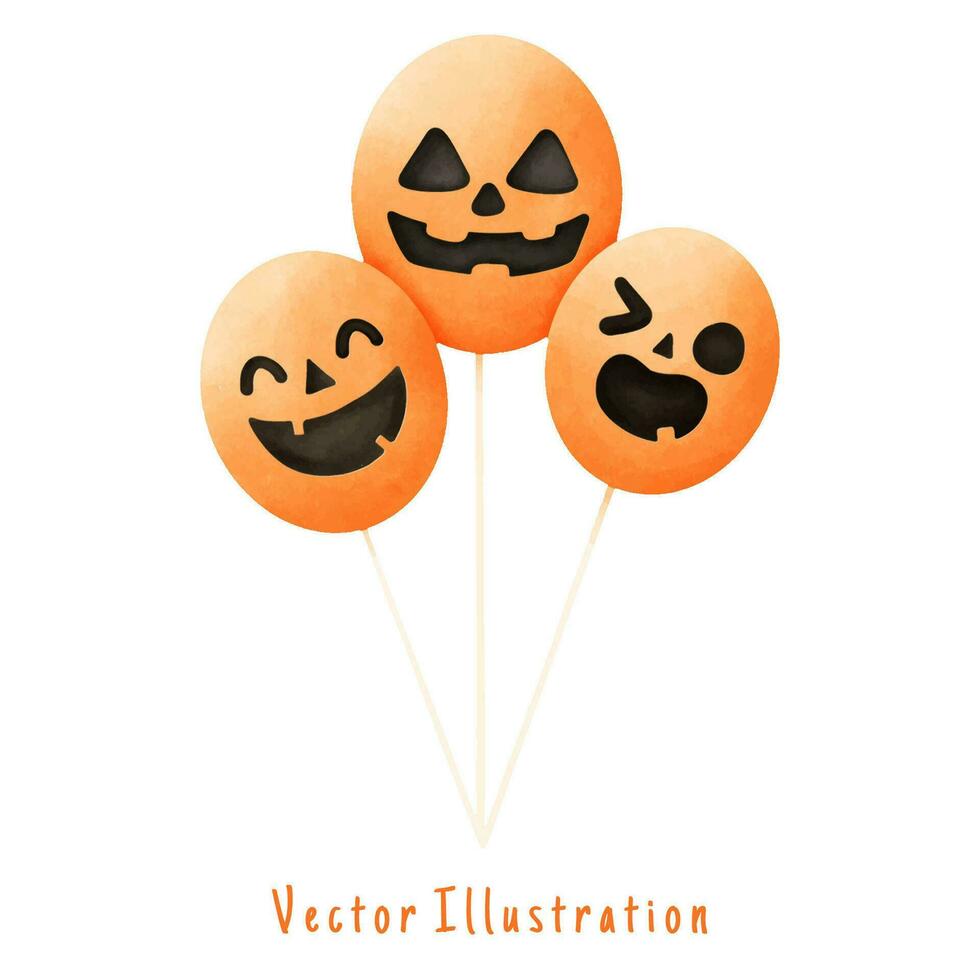 carino Palloncino con Jack o lanterna zucca viso, Halloween vettore acquerello illustrazione