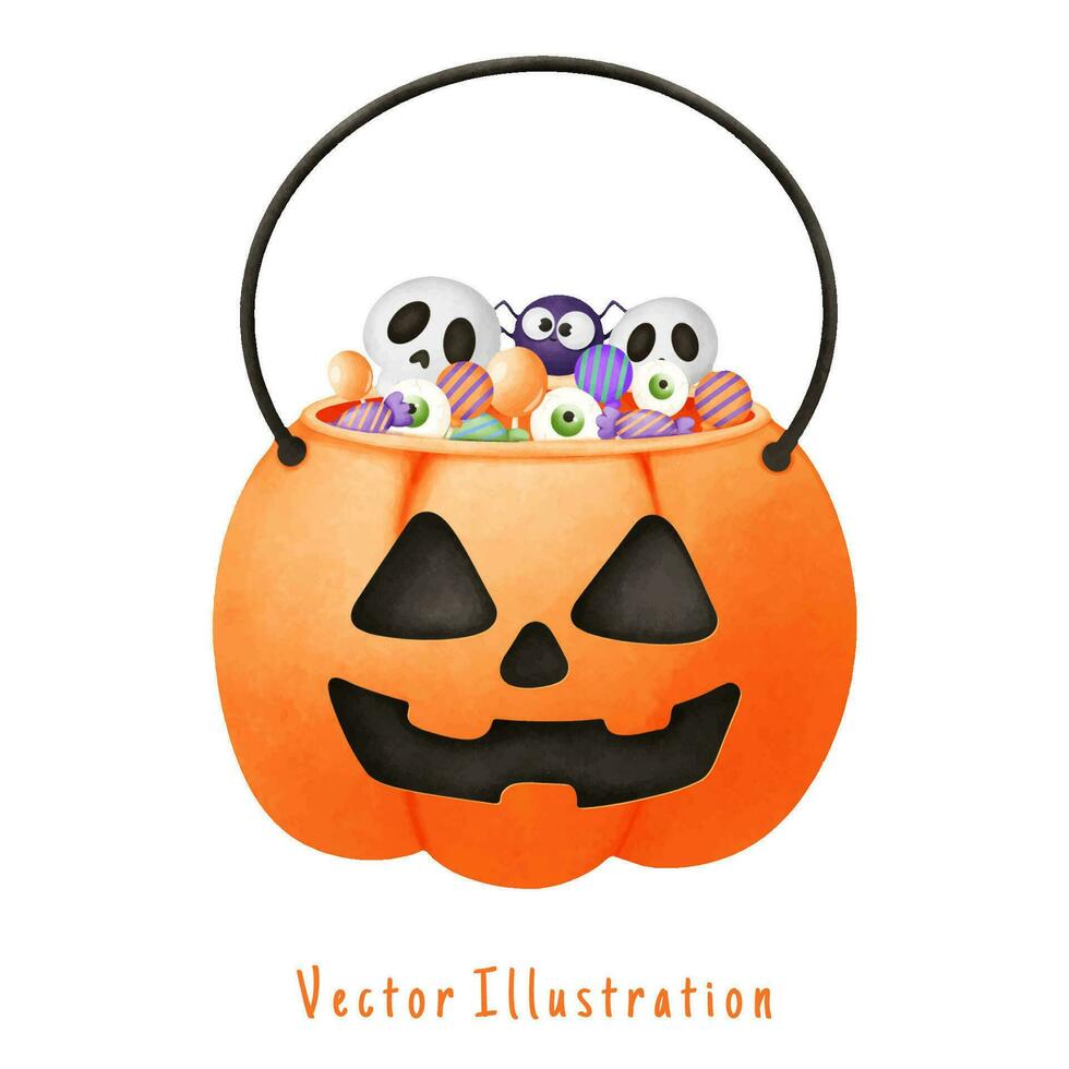 carino Jack o lanterna zucca, Halloween vettore acquerello illustrazione