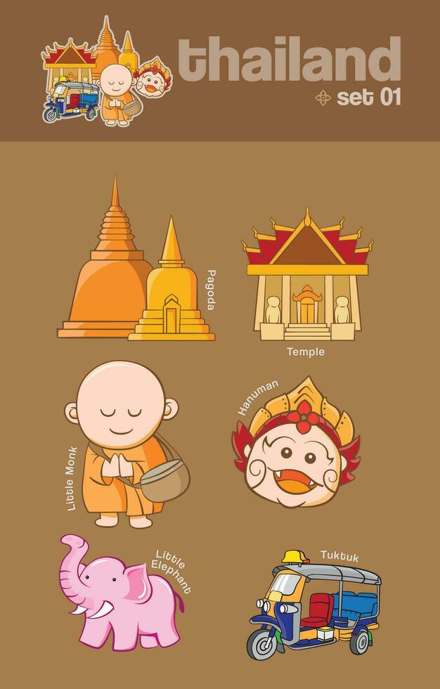 Tailandia, tuktuk, tempio, elefante vettore