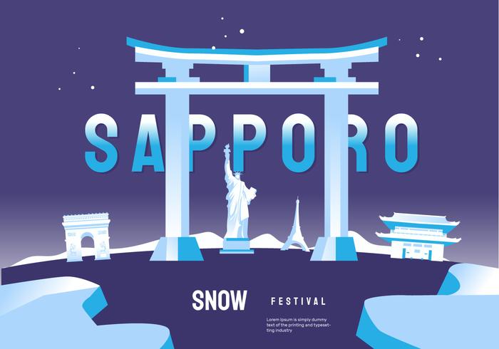 Punto di riferimento mondiale all'illustrazione di vettore di festival della neve di Sapporo