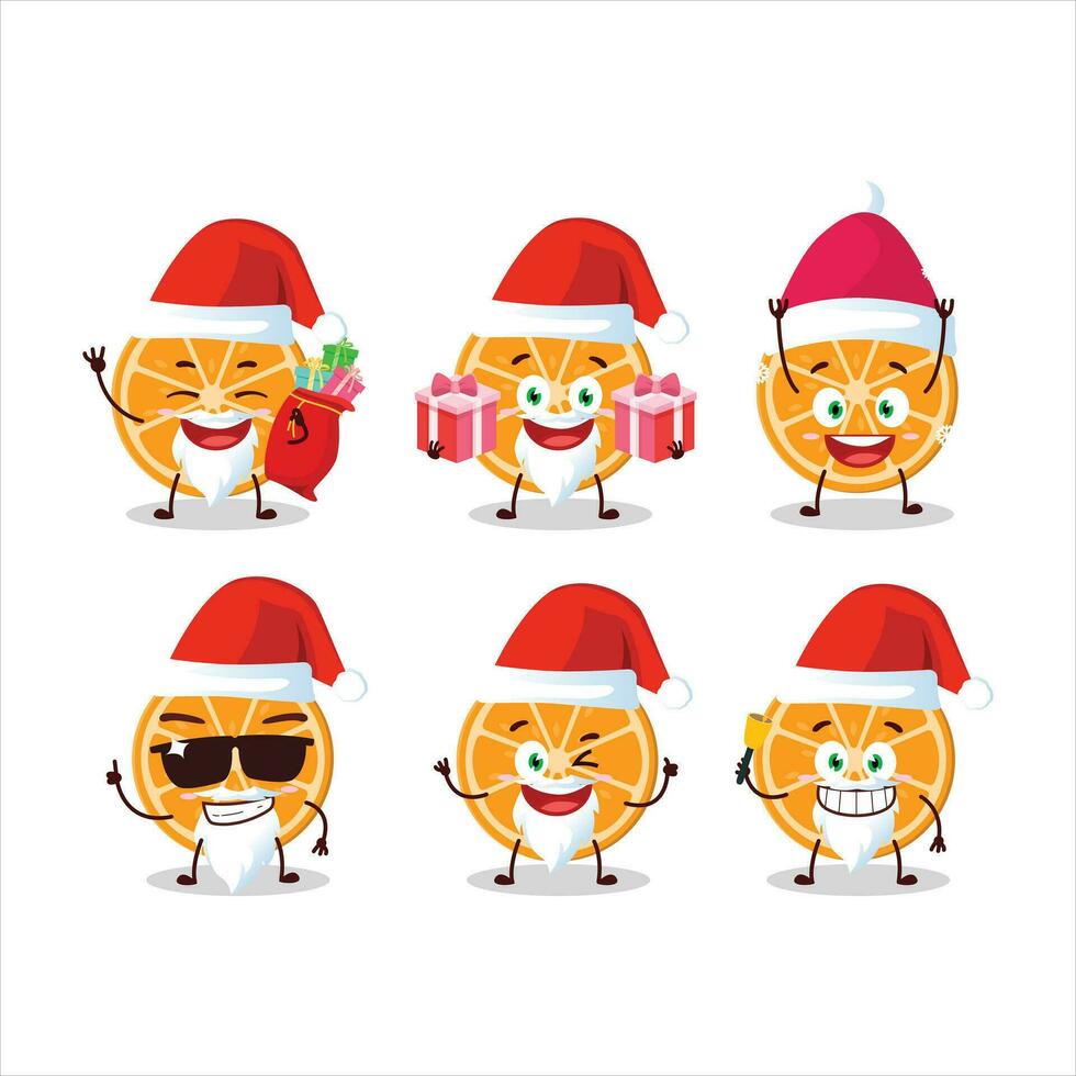 Santa Claus emoticon con fetta di arancia cartone animato personaggio vettore