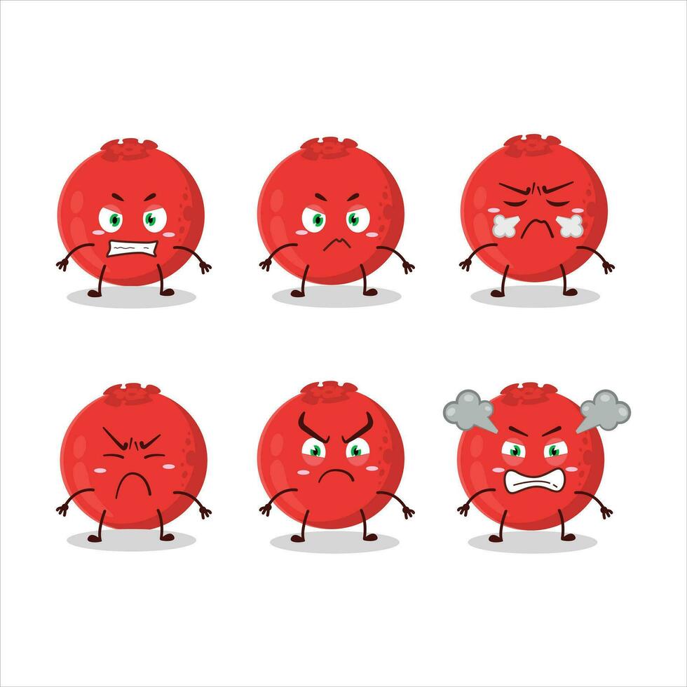 rosso bacca cartone animato personaggio con vario arrabbiato espressioni vettore