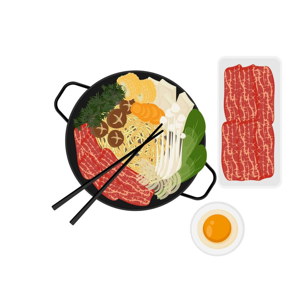 illustrazione logo di giapponese Sukiyaki con addizionale pezzi di carne vettore