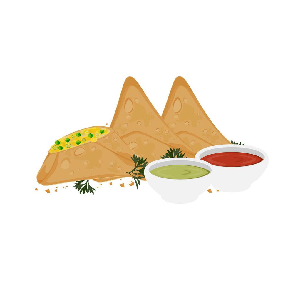 indiano merenda samosa illustrazione logo con delizioso Riempimento vettore