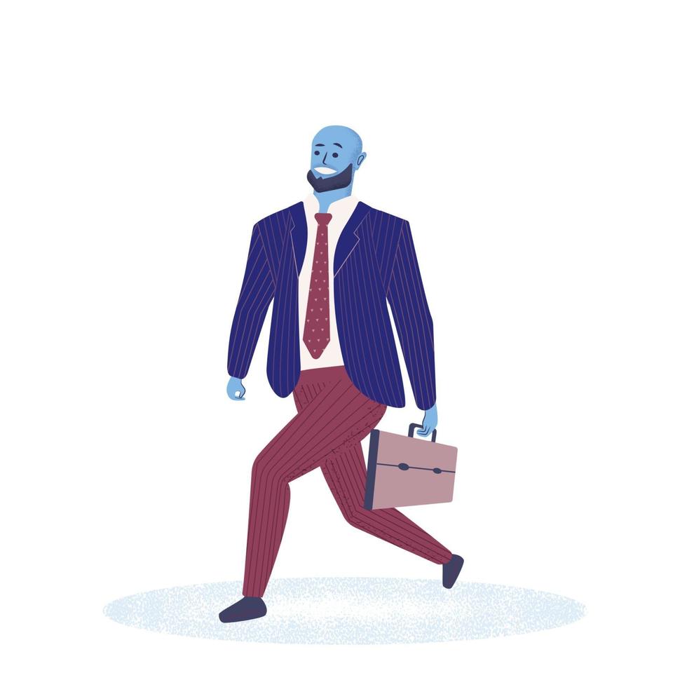 impiegato o uomo d'affari con valigetta che cammina per andare al lavoro. responsabile dell'ufficio in un tailleur con cravatta. uomo sicuro di sé. vettore