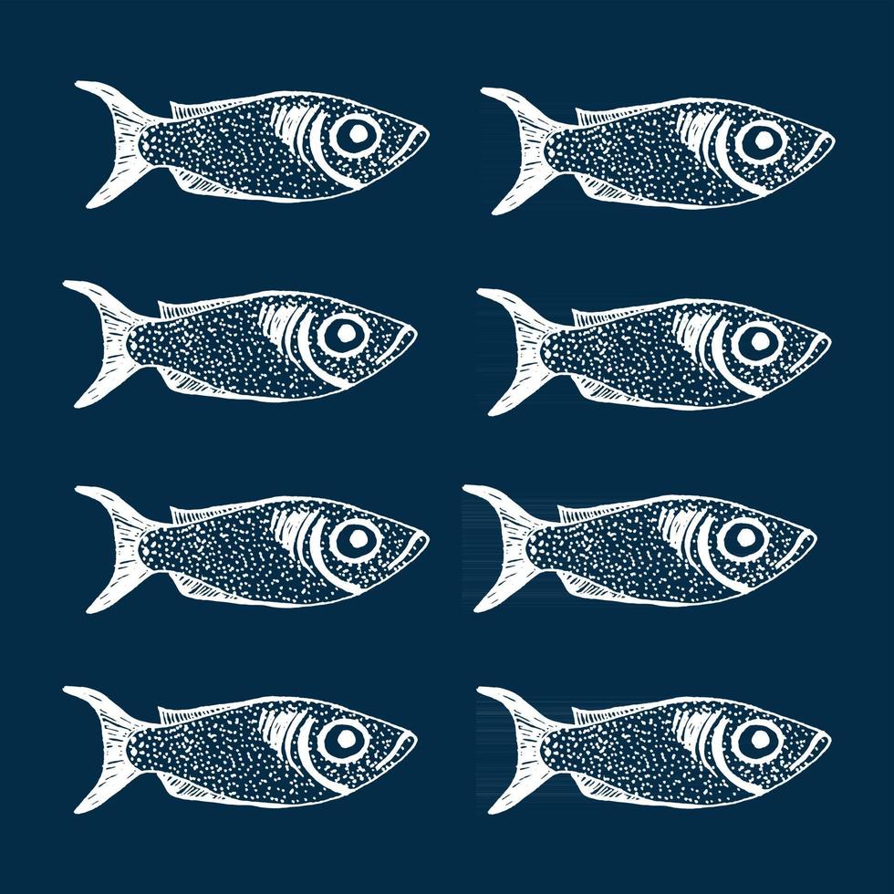 set di schizzi disegnati a mano di vettore di pesce