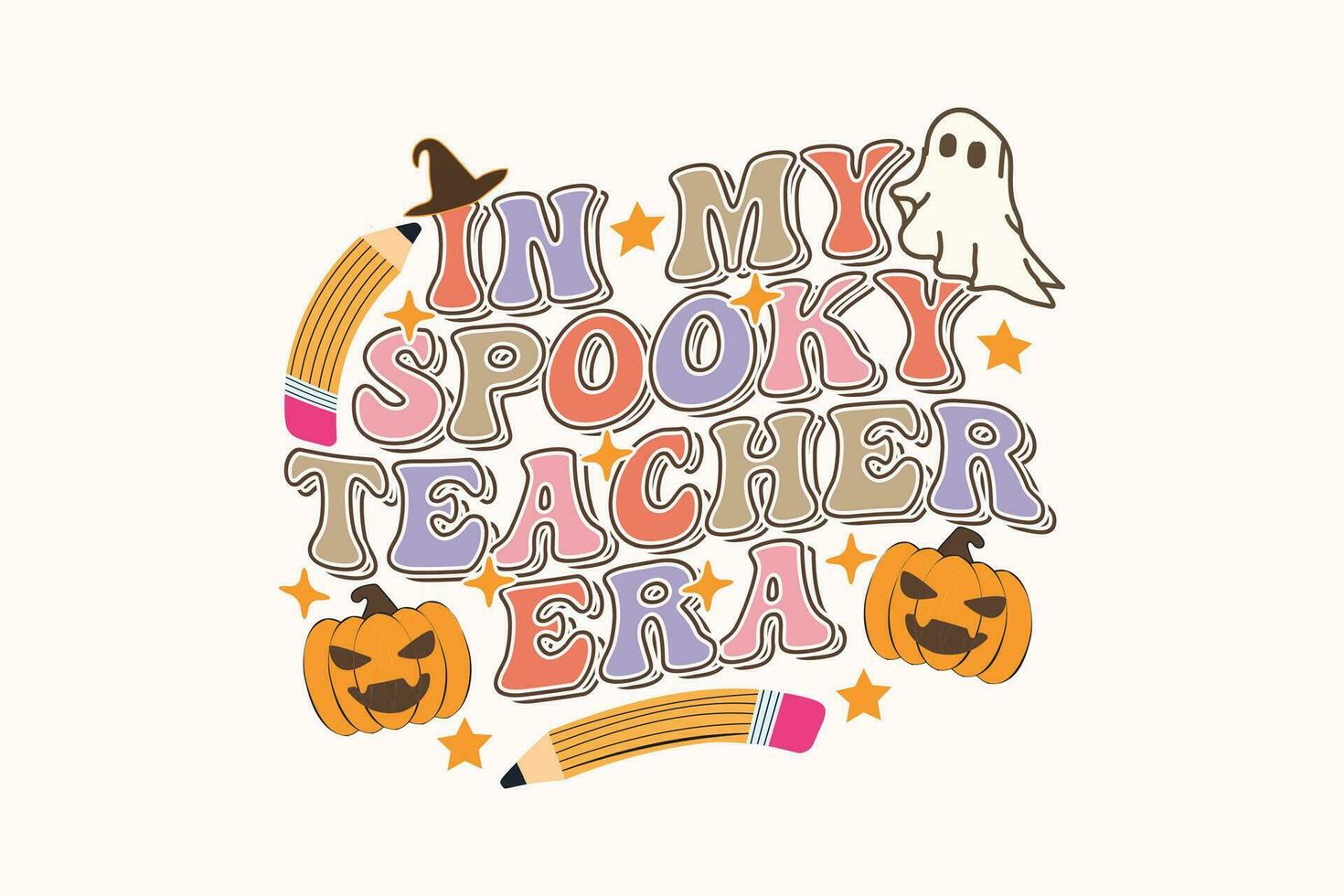 nel mio spaventoso era, Halloween insegnante contento Halloween camicia Stampa modello, maglietta, grafico disegno, tazze, borse, sfondi, adesivi vettore