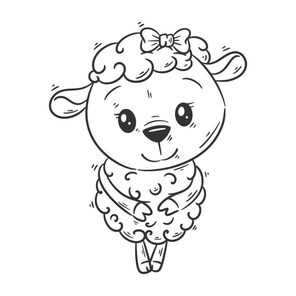 carino agnello in piedi cartone animato vettore per colorazione