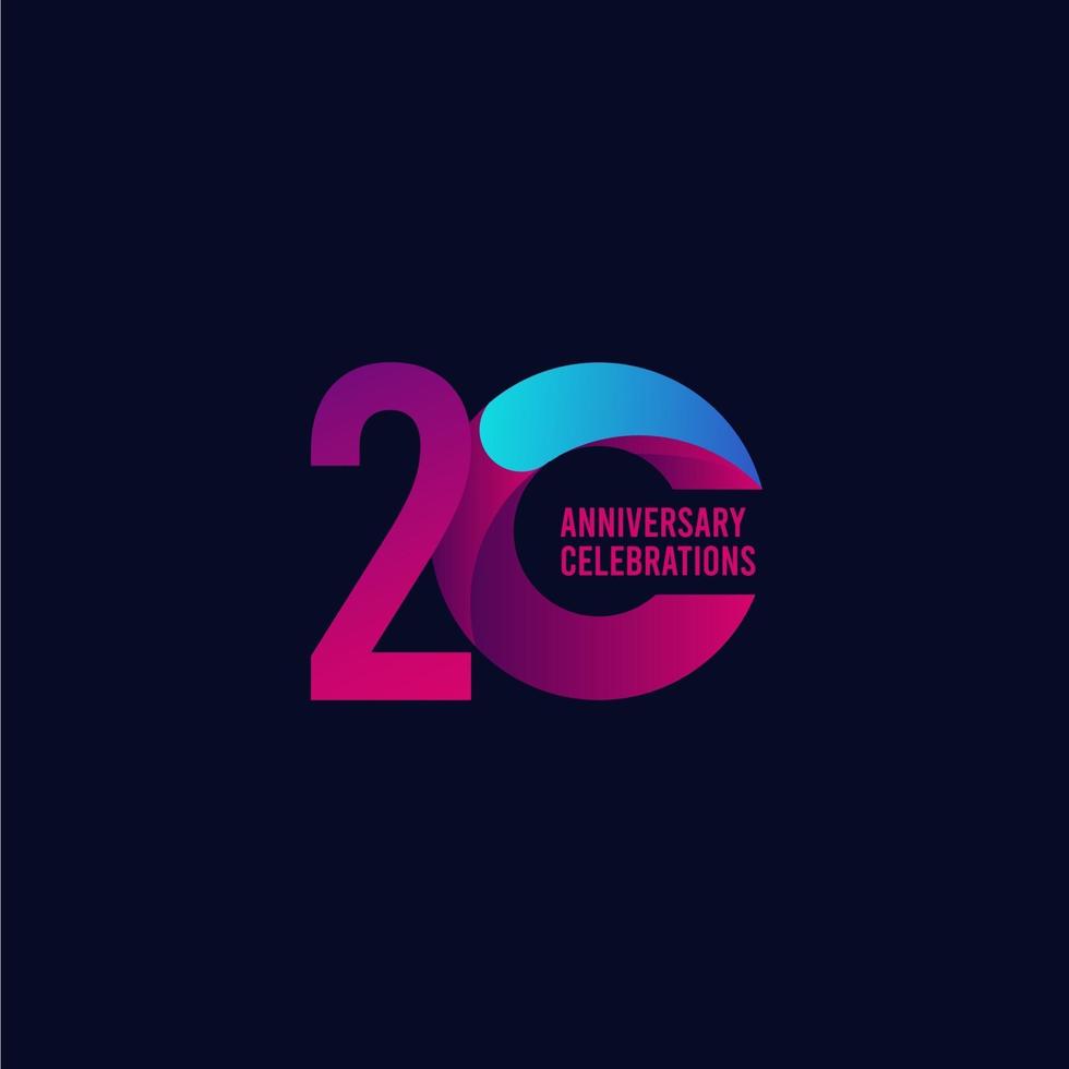 Celebrazione dell'anniversario di 20 anni, illustrazione di progettazione del modello di vettore sfumato viola e blu