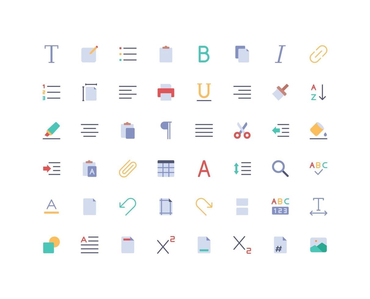 set di icone piatte editor di testo text vettore
