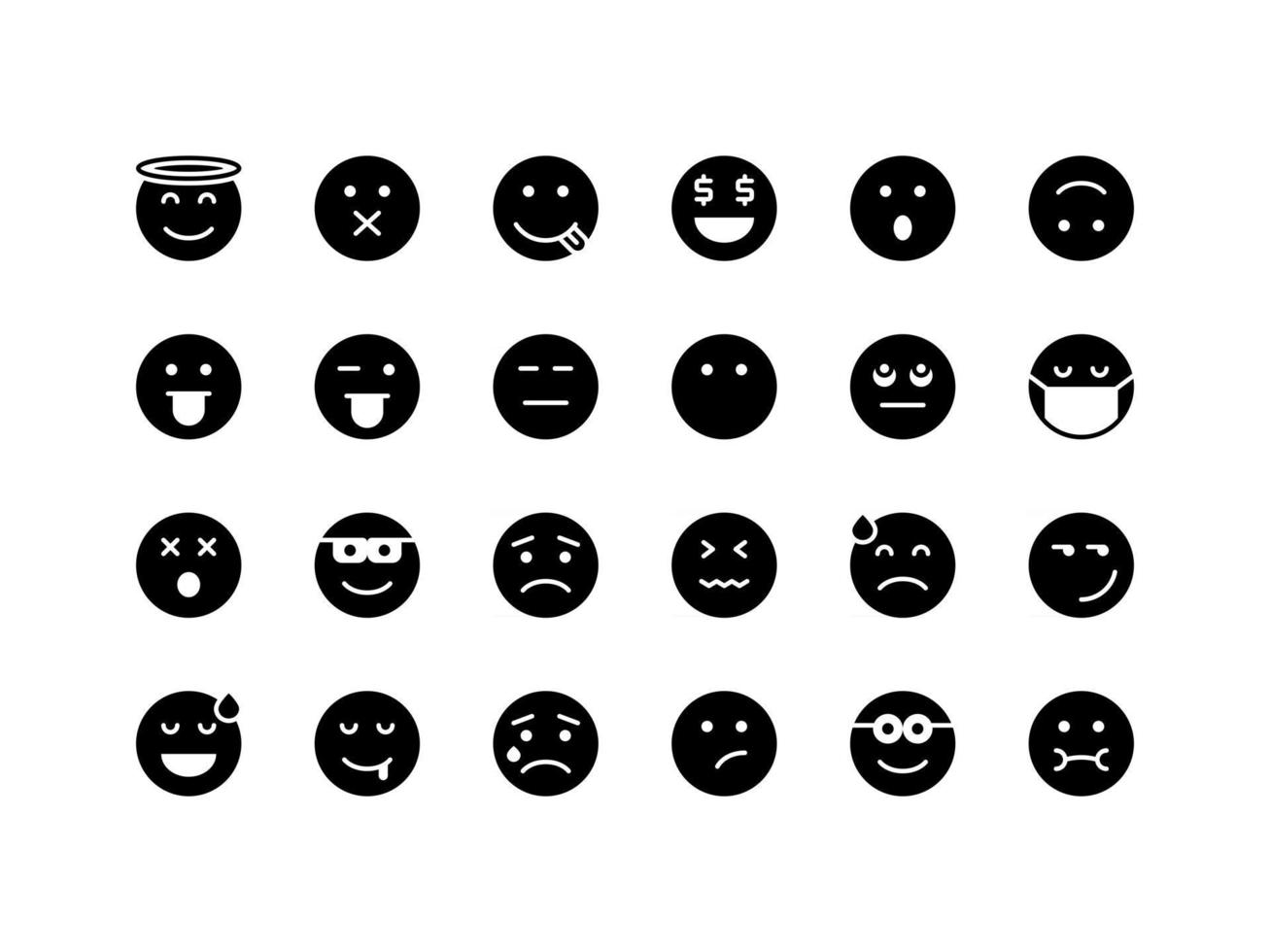 set di icone glifo emoticon ed emoji vettore