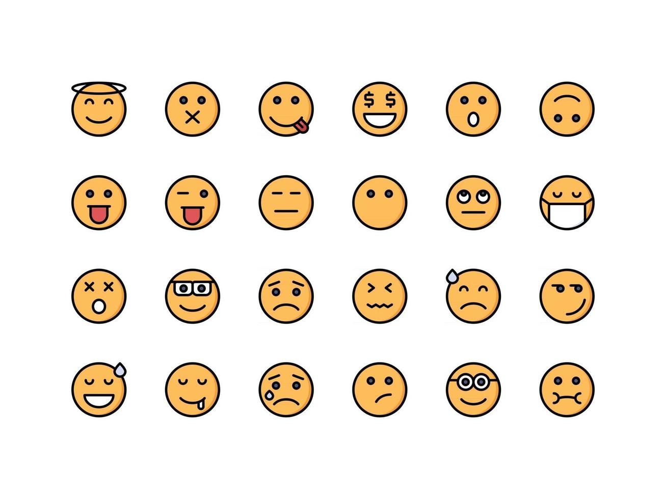 set di icone di colore lineare emoticon ed emoji vettore