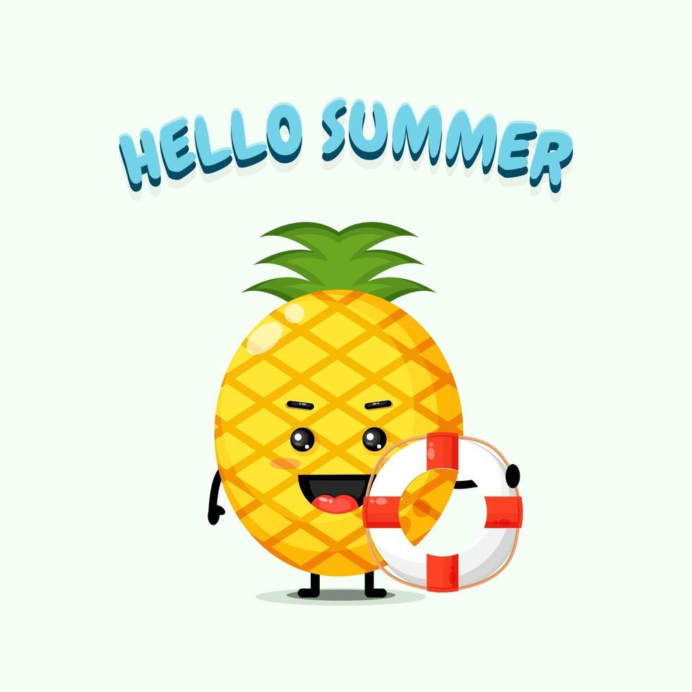 mascotte di ananas che trasporta un carro con saluti estivi vettore