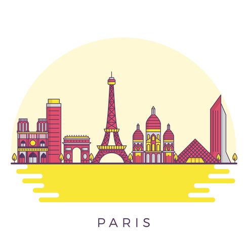 Illustrazione moderna piana di vettore del paesaggio della città di Parigi