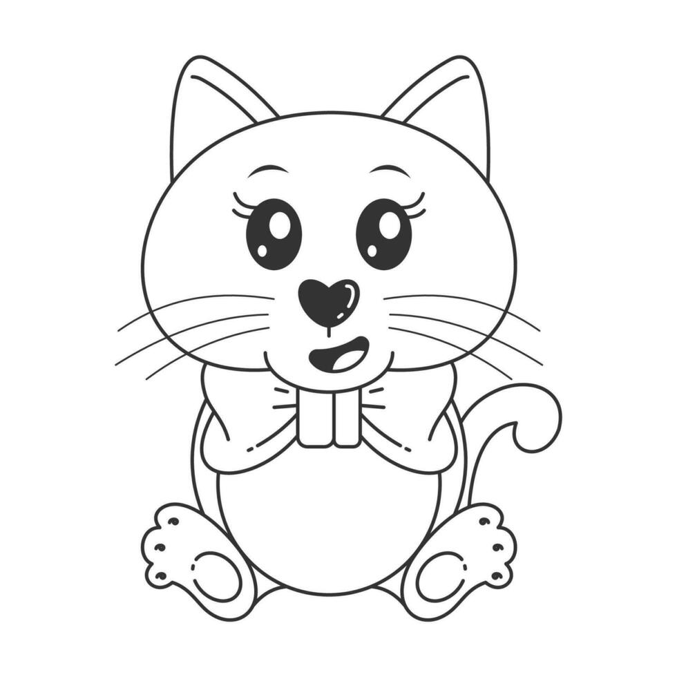 carino gatto seduta solo cartone animato stile per colorazione vettore