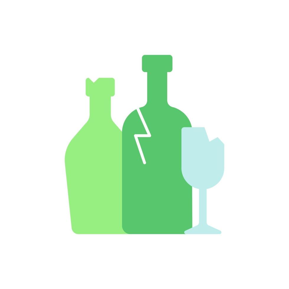 icona di colore piatto di vettore di riciclaggio del vetro. lavorazione del vetro di scarto in prodotti utilizzabili. bottiglie di vino e bibite. vasetti per cosmetici. clip art in stile cartone animato per app mobile. illustrazione rgb isolata
