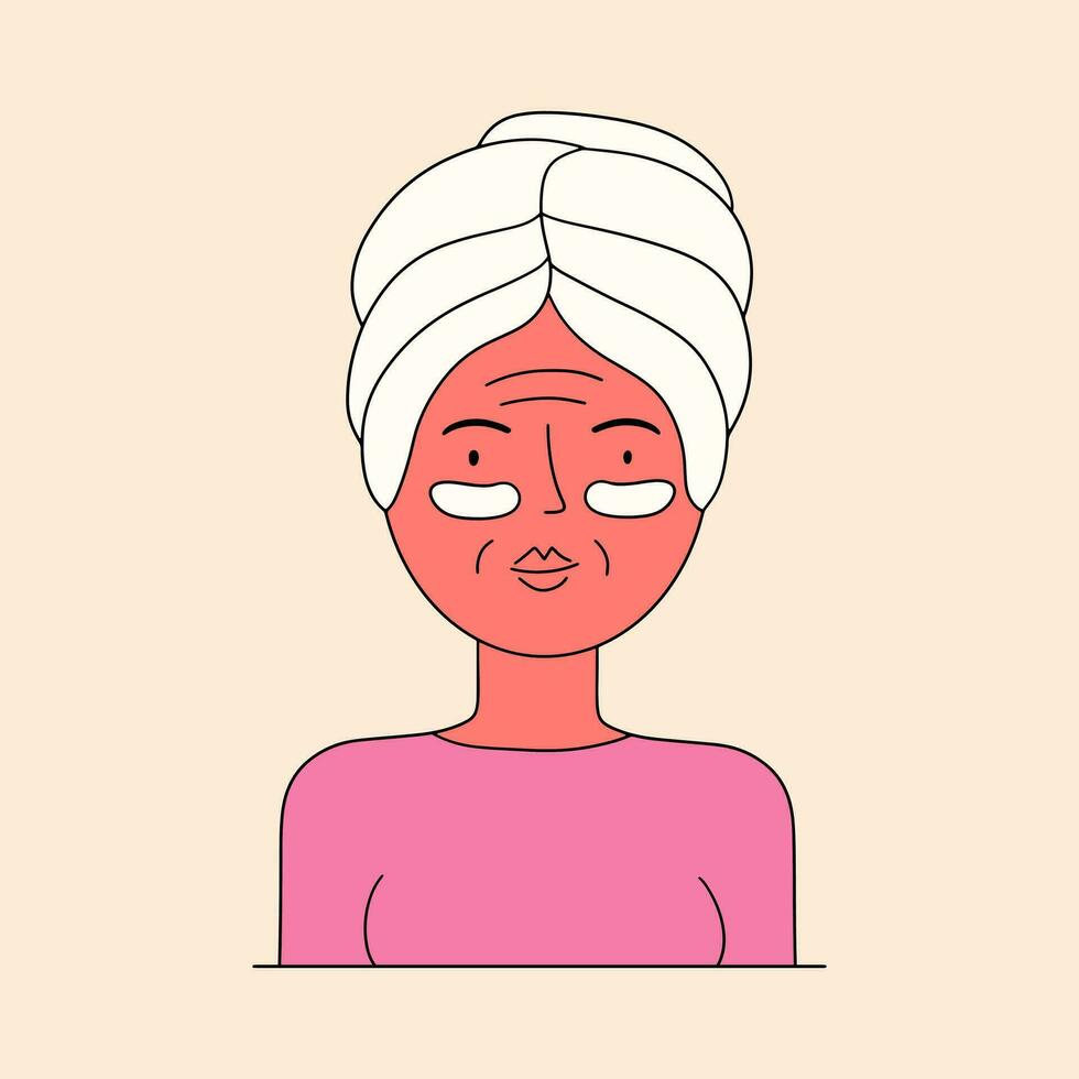 anziano donna con occhio cerotti. assunzione cura di il tuo pelle. vettore illustrazione