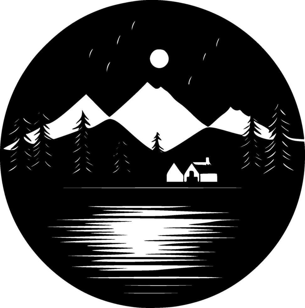 lago - nero e bianca isolato icona - vettore illustrazione