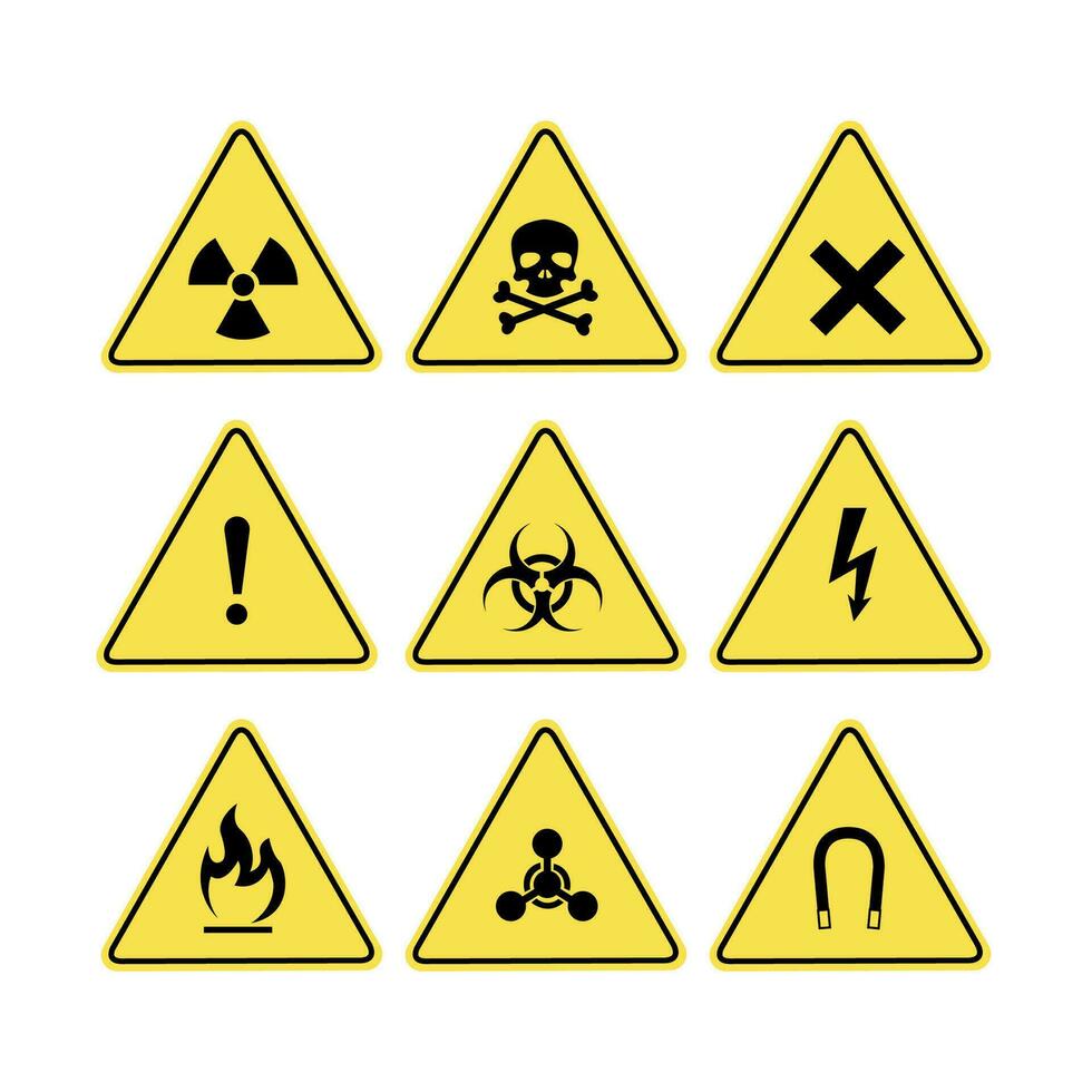 impostato di avvertimento e Pericolo simboli e icone vettore illustrazione