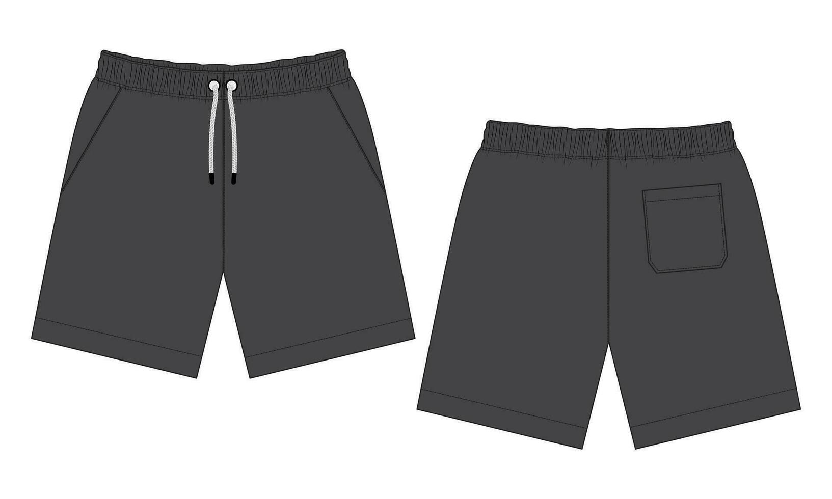 pantaloncini pantaloni vettore illustrazione nero colore modello davanti e indietro visualizzazioni