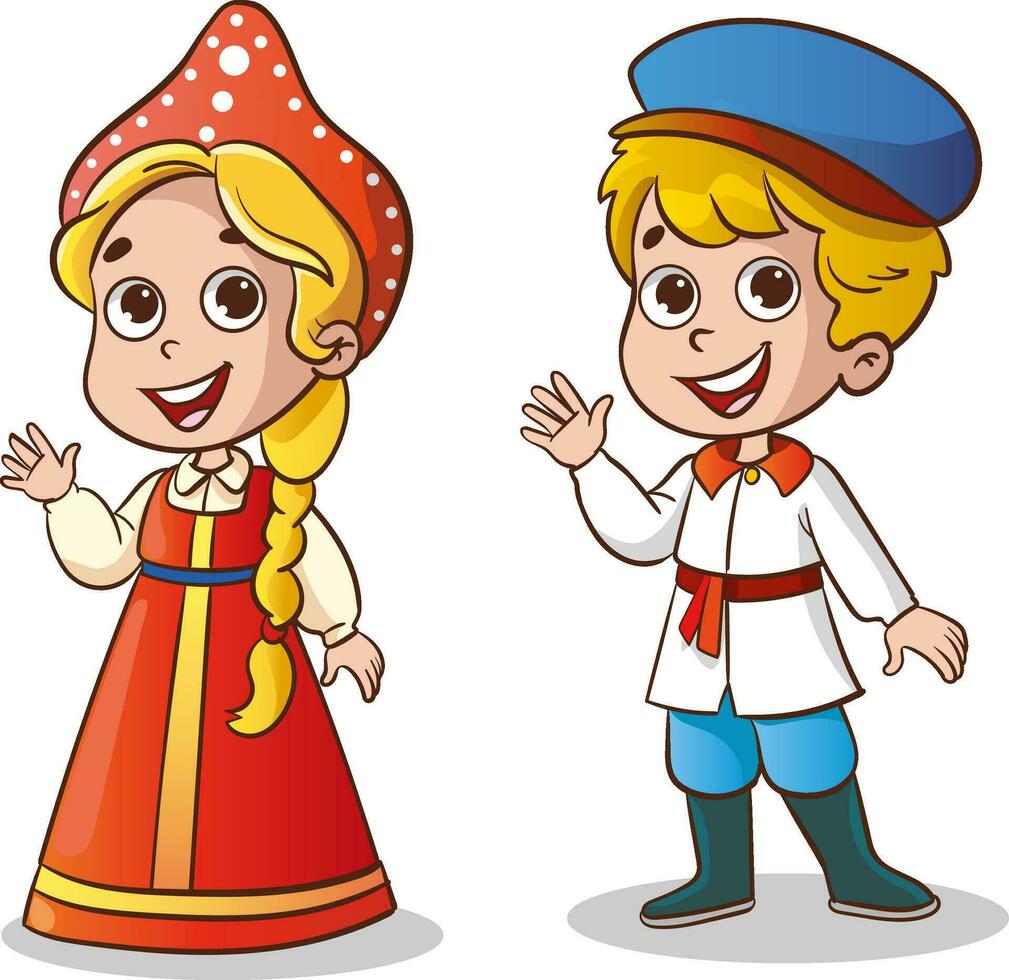 vettore illustrazione di un' ragazzo e ragazza vestito nel tradizionale russo Abiti