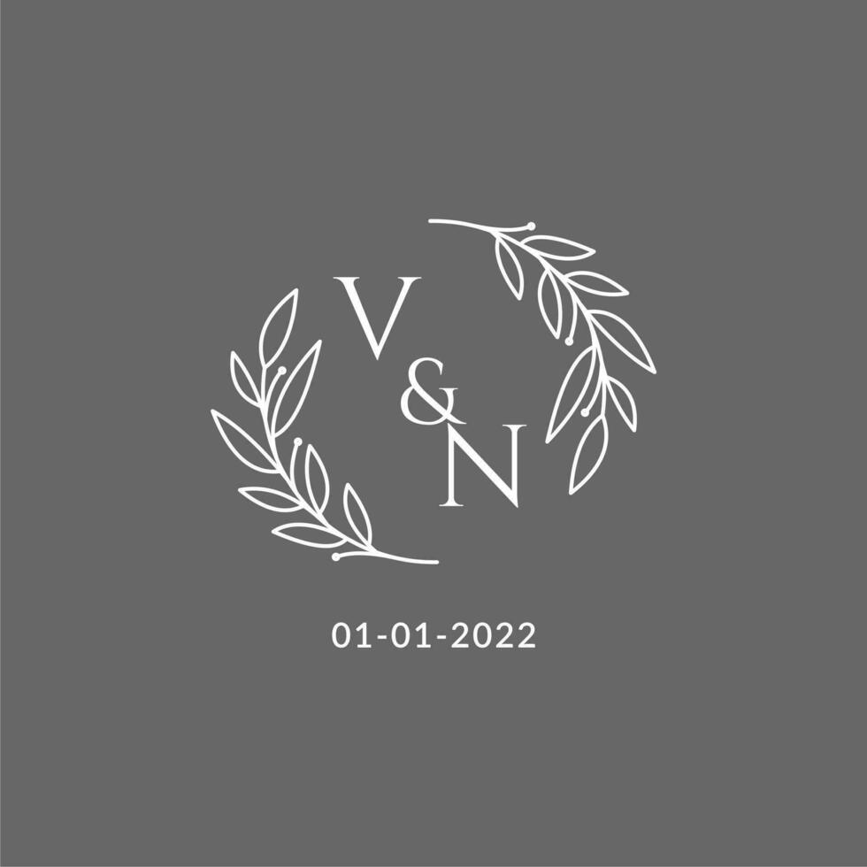 iniziale lettera vn monogramma nozze logo con creativo le foglie decorazione vettore
