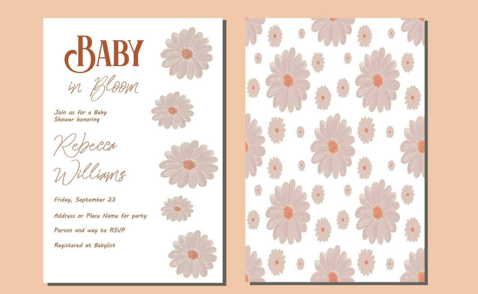 margherita bambino nel fioritura arrossire rosa floreale bambino doccia vettore invito. trasformare il tuo giardino bambino doccia in un' boho, bello, retrò, Fiore di campo Paese delle meraviglie con queste stampato arrossire rosa floreale invita