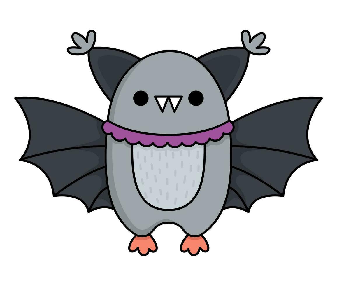 vettore kawaii pipistrello. carino sorridente Halloween personaggio per bambini. divertente autunno tutti santi giorno cartone animato animale con diffusione Ali illustrazione. samhain festa icona per bambini