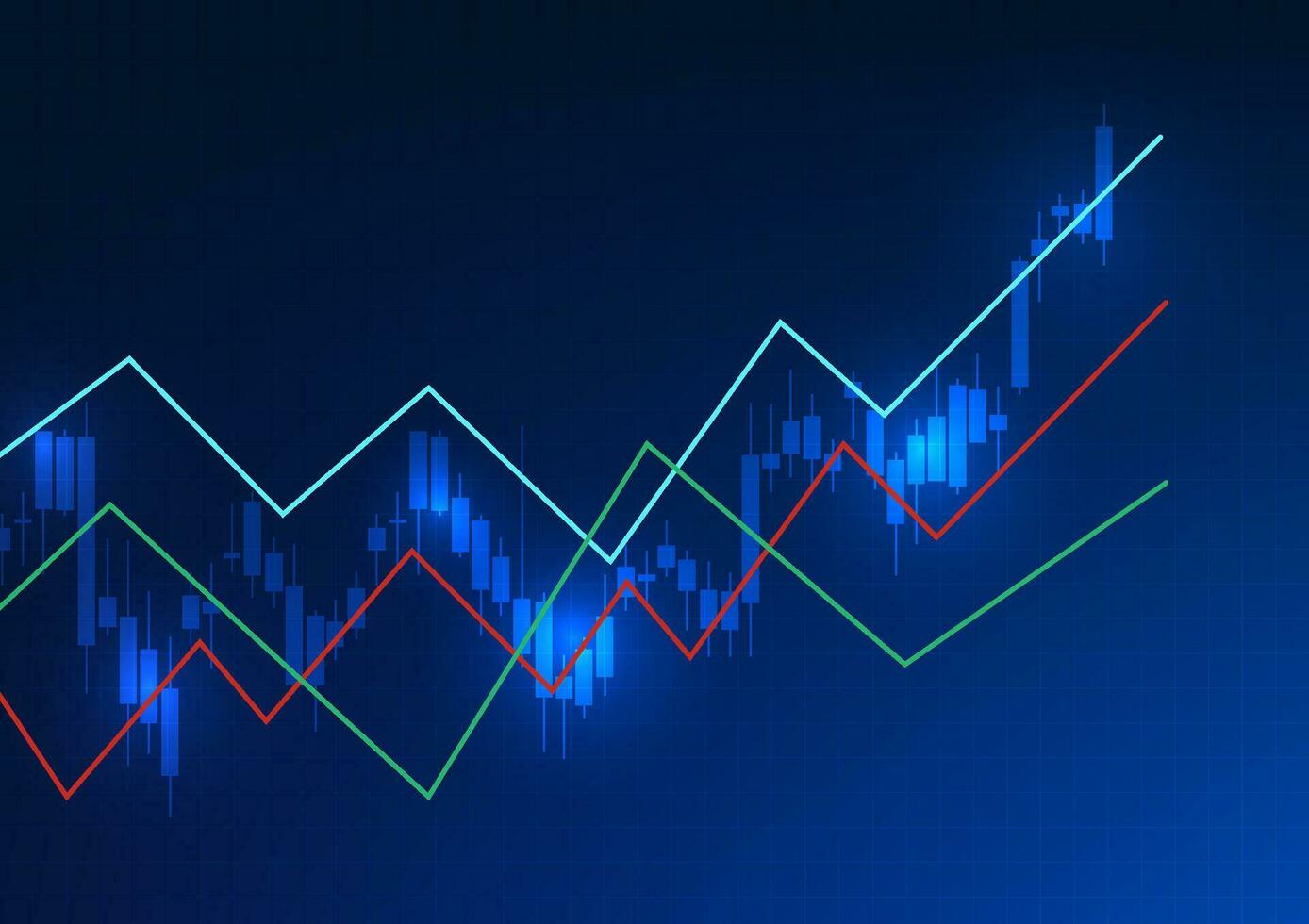 tecnologia sfondo con prezzo grafici Usato per misurare il crescita, profitto, e perdita di il azienda esso è un' buio blu vettore illustrazione di candeliere grafici e linea grafici.