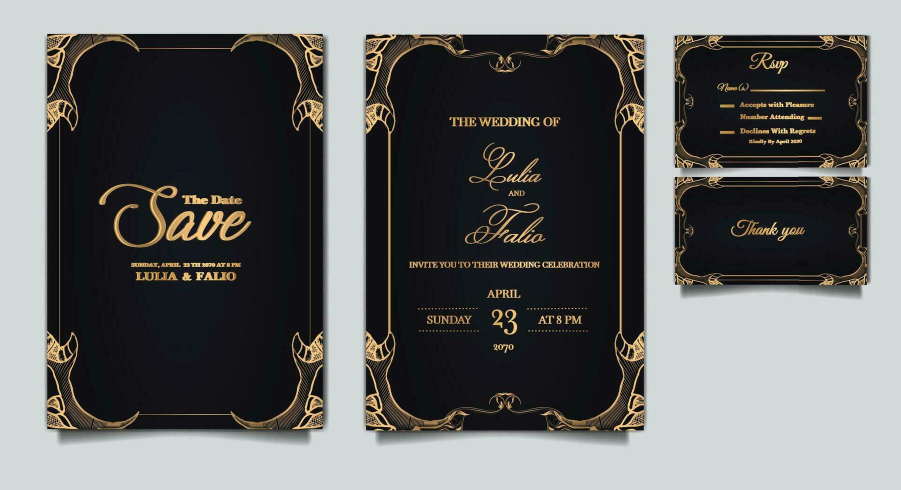set di carte di invito a nozze di lusso vettore