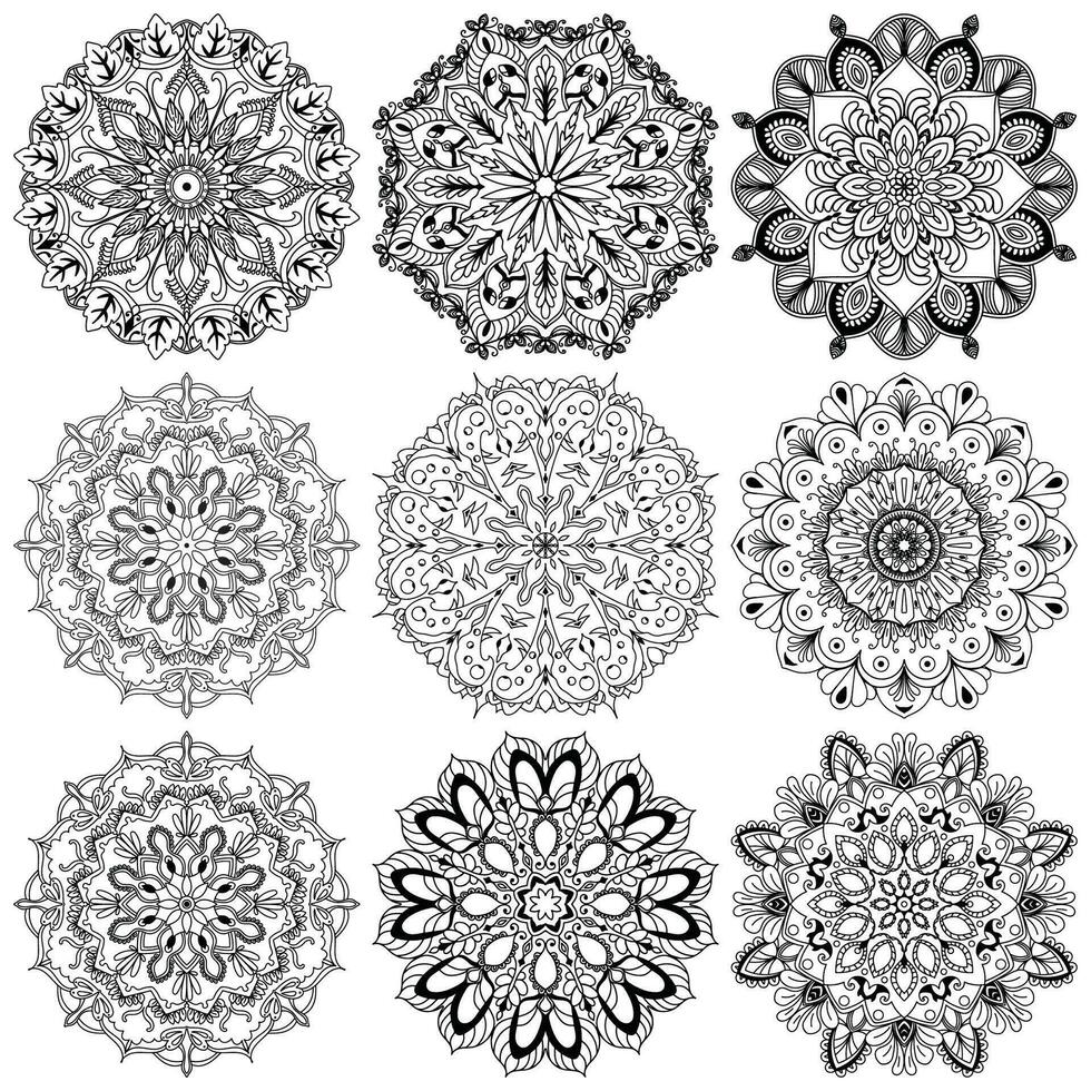 impostato mandala. il giro ornamento modello. mandala fiore. Vintage ▾ decorativo elementi. mano disegnato sfondo. Islam, Arabo, indiano, ottomano motivi. vettore