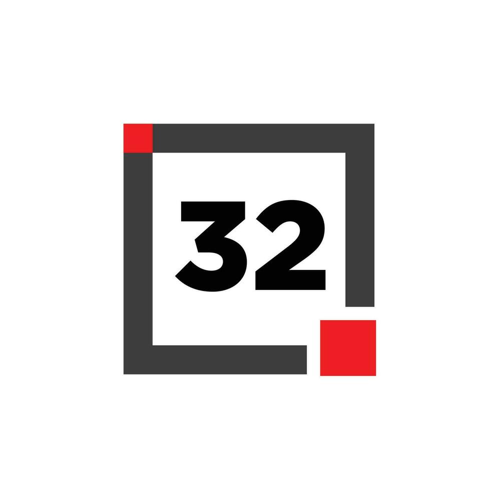 32 numero con piazza icona. 32 punto monogramma. vettore