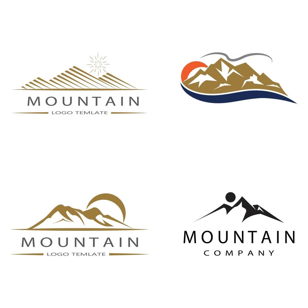 semplice e moderno paesaggio montano logo design vettore, roccioso cima di ghiaccio montagna silhouette di picco vettore