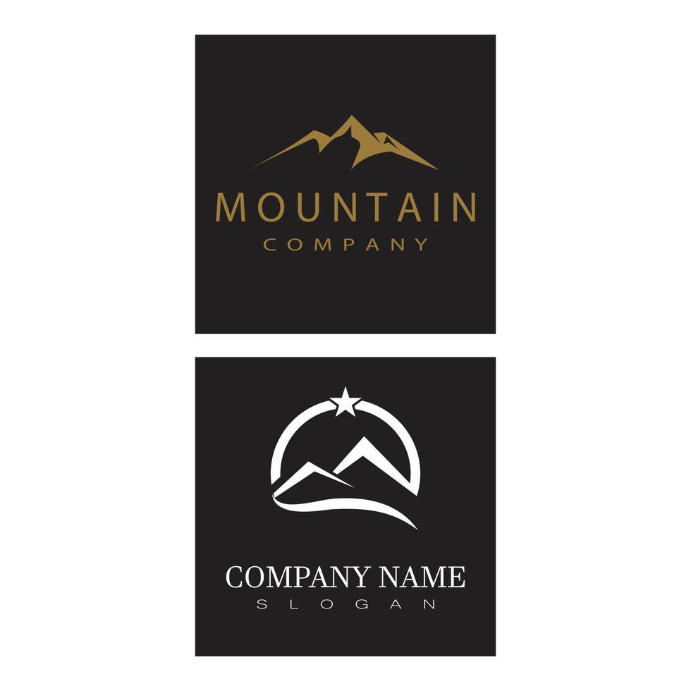 semplice e moderno paesaggio montano logo design vettore, roccioso cima di ghiaccio montagna silhouette di picco vettore