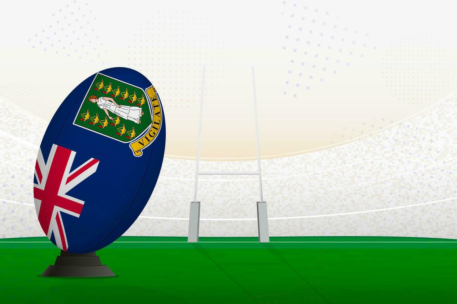 Britannico vergine isole nazionale squadra Rugby palla su Rugby stadio e obbiettivo messaggi, preparazione per un' pena o gratuito calcio. vettore