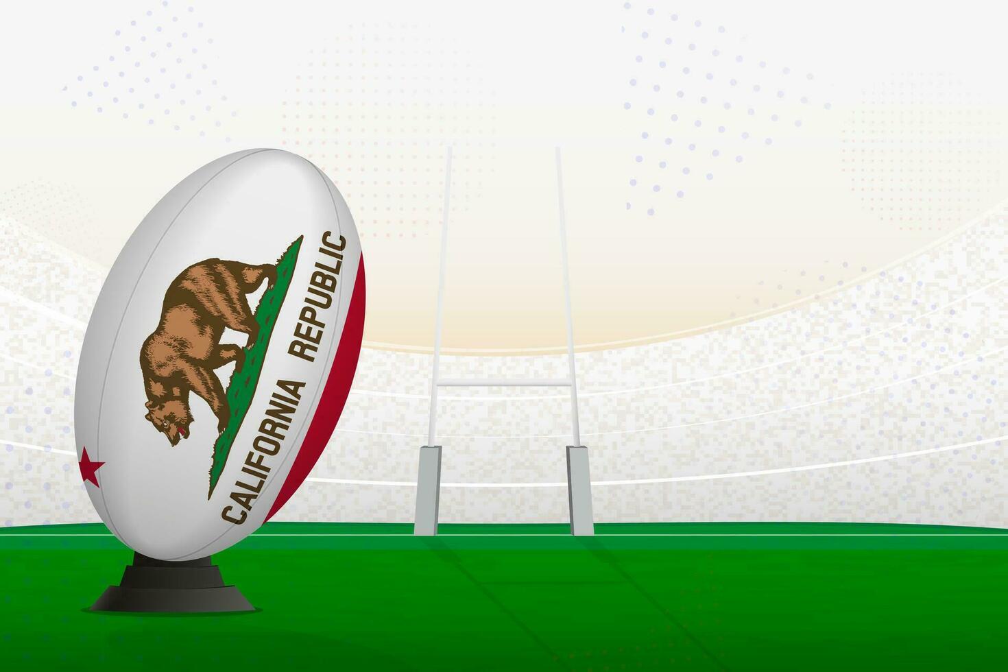 California nazionale squadra Rugby palla su Rugby stadio e obbiettivo messaggi, preparazione per un' pena o gratuito calcio. vettore