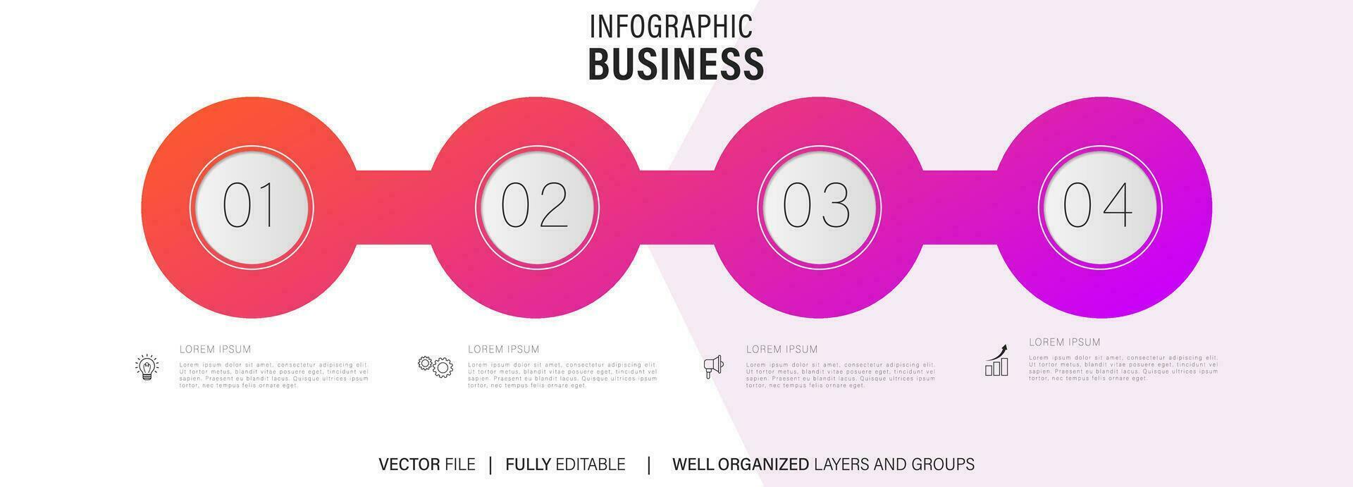 modello di infografica aziendale. etichetta di design a linea sottile con icona e 4 opzioni, passaggi o processi. vettore