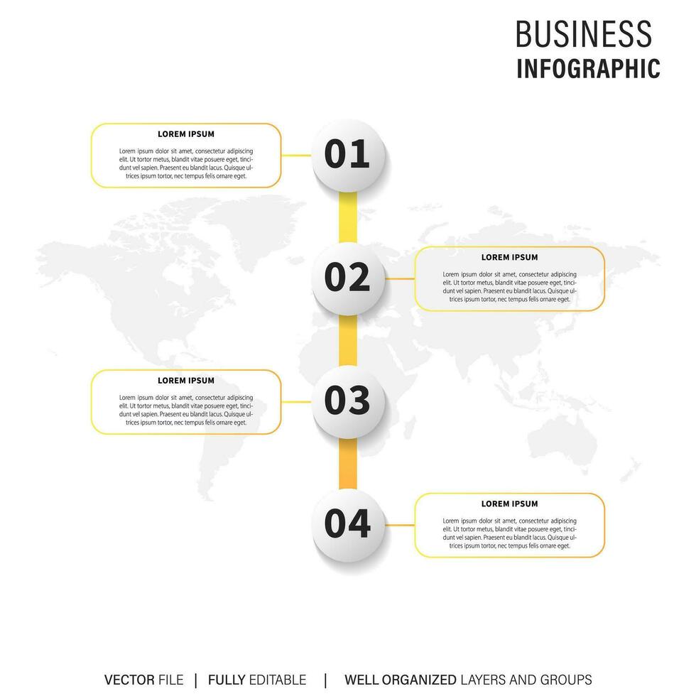 magro linea processi attività commerciale Infografica con piazza modello. vettore illustrazione. processi sequenza temporale con 4 opzioni, passaggi o sezioni.