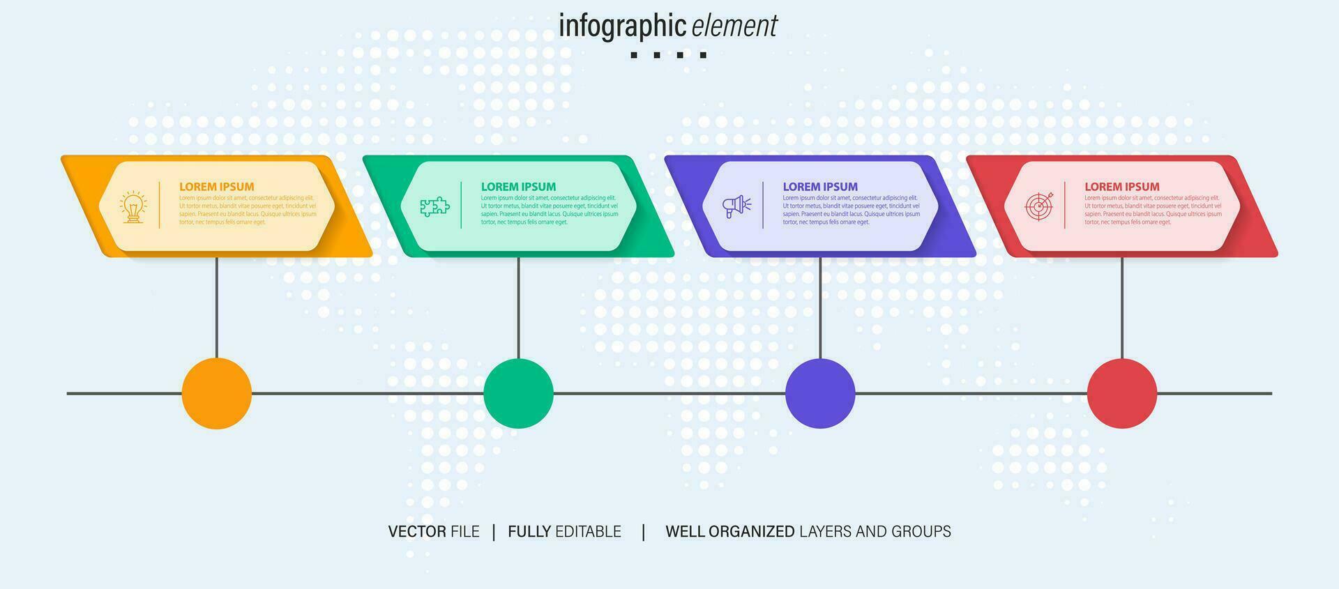 circolare disposizione diagramma con 4 elenco di passi, circolare disposizione diagramma Infografica elemento modello vettore