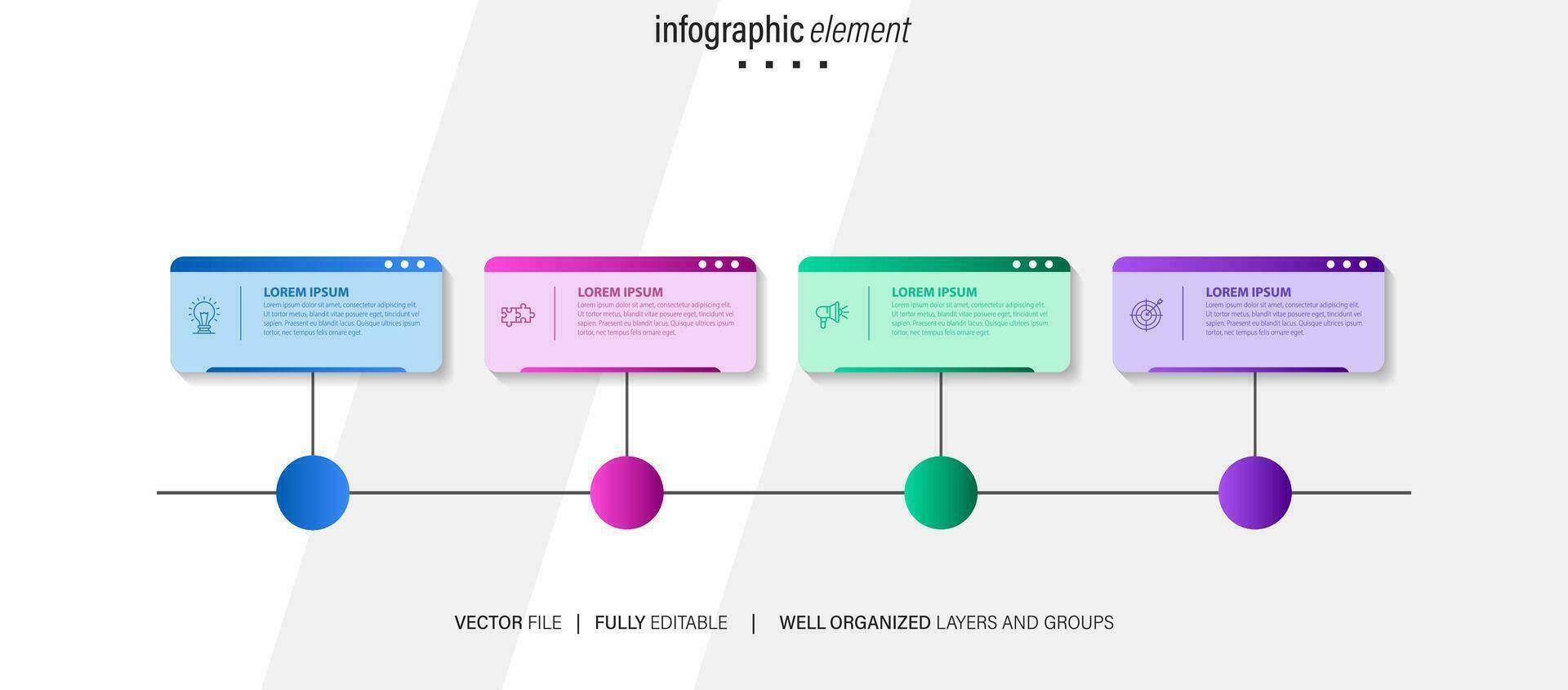 design infografico timeline con cerchio per modello di business. vettore 4 passaggi.