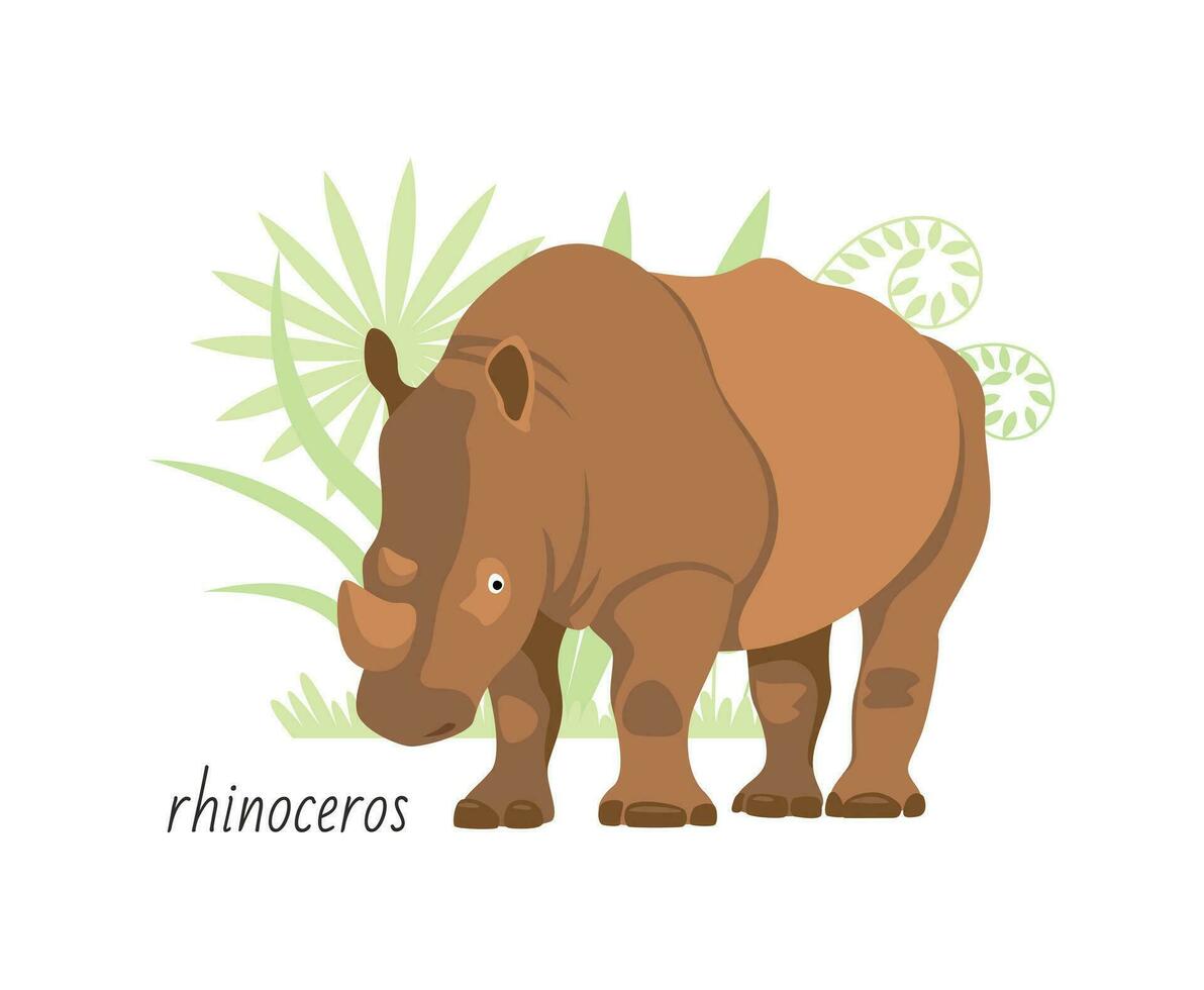 animale rinoceronte isolato su bianca sfondo. tropicale impianti. vettore piatto illustrazione