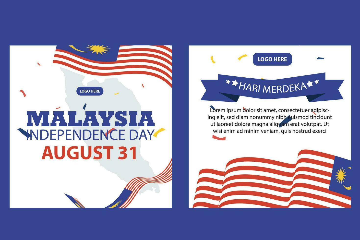 contento indipendenza giorno Malaysia 31 agosto. striscione, sociale media inviare, aviatore o saluto carta con il tema di blu rosso lotta e bandiera di Malaysia. vettore illustrazione