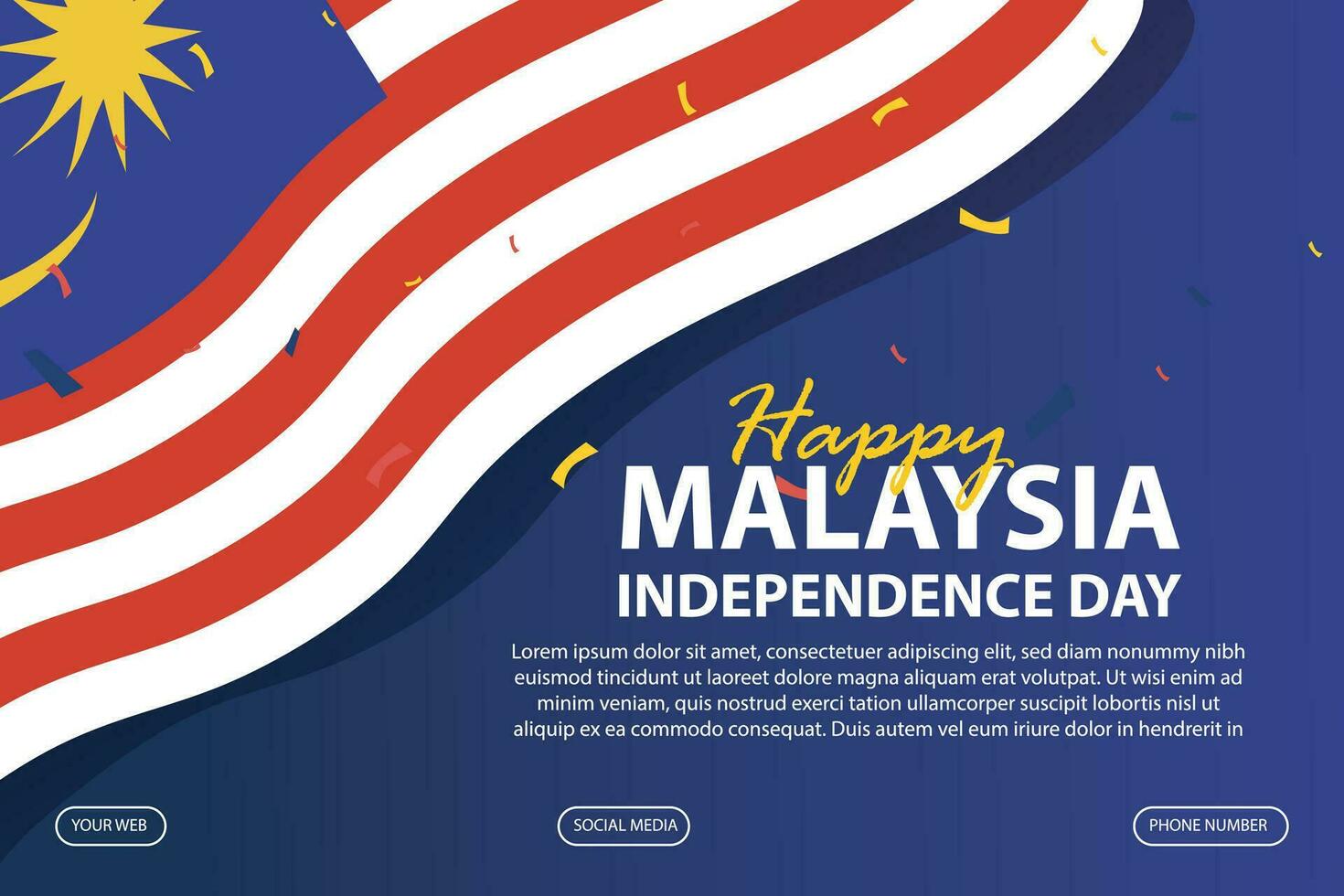 contento indipendenza giorno Malaysia 31 agosto. striscione, sociale media inviare, aviatore o saluto carta con il tema di blu rosso lotta e bandiera di Malaysia. vettore illustrazione