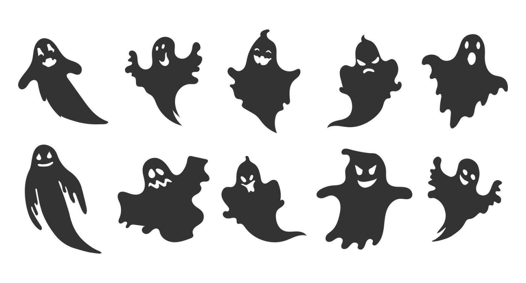 impostato di fantasma icone, Halloween fantasmi. festivo arredamento elementi, vettore