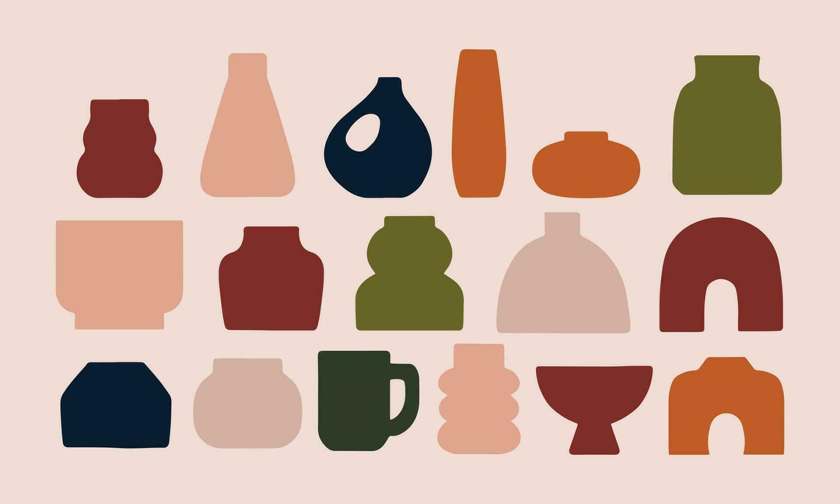 compilazione impostato di estetico contemporaneo moderno boho strutturato vettore illustrazione ceramica vasi ceramica nel pastello elemento forme.